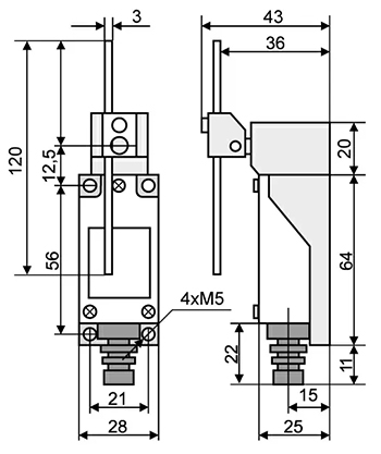 Габаритные и установочные размеры выключателей МЕ-8107