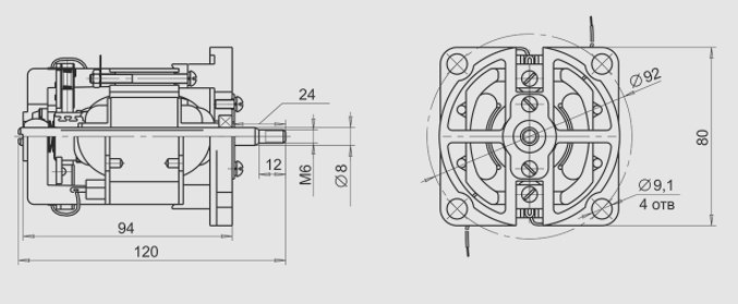 Схема габаритных размеров двигатели переменного тока ПК 70-100-12