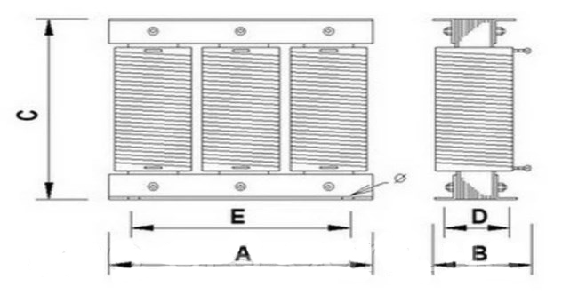 Схема габаритных размеров дросселя РК-0548