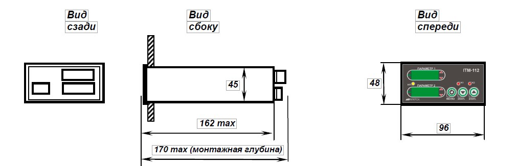 Схема габаритных размеров индикатора ИТМ-112