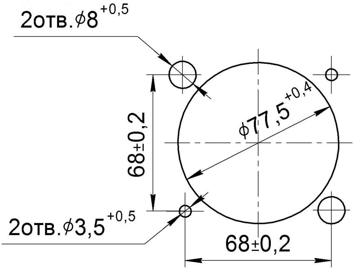 Разметка отверстий в щите (вид спереди) для крепления омметра М419