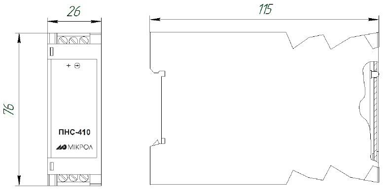 Схема габаритных размеров преобразователя ПНС-410