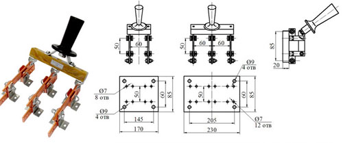 Рис.4. Схема рубильника РО-21 - РО-32 переднего присоединения на токи 100А и 250А